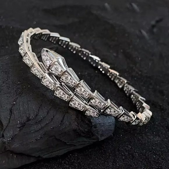 Serpenti Snake Crystal Silver Cuff Bracelet - Picture 16 of 16